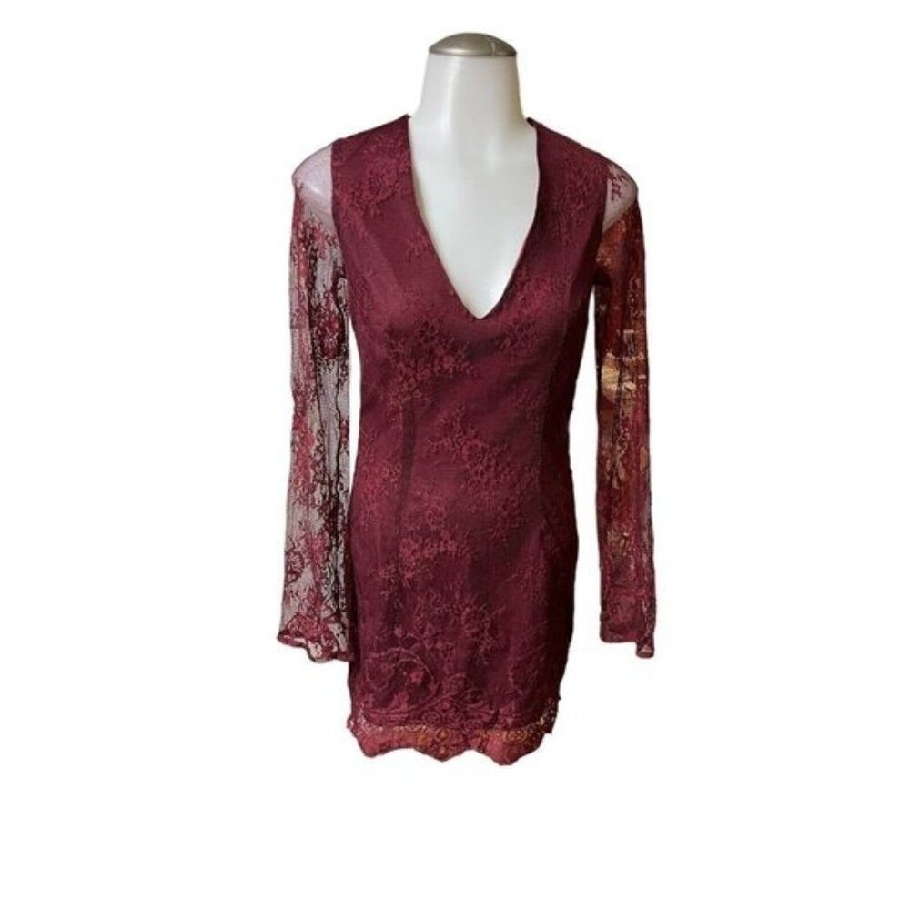 TOBI. Women Wine Red Lace Long‎ Sleeves Mini Dress Size XS/TP